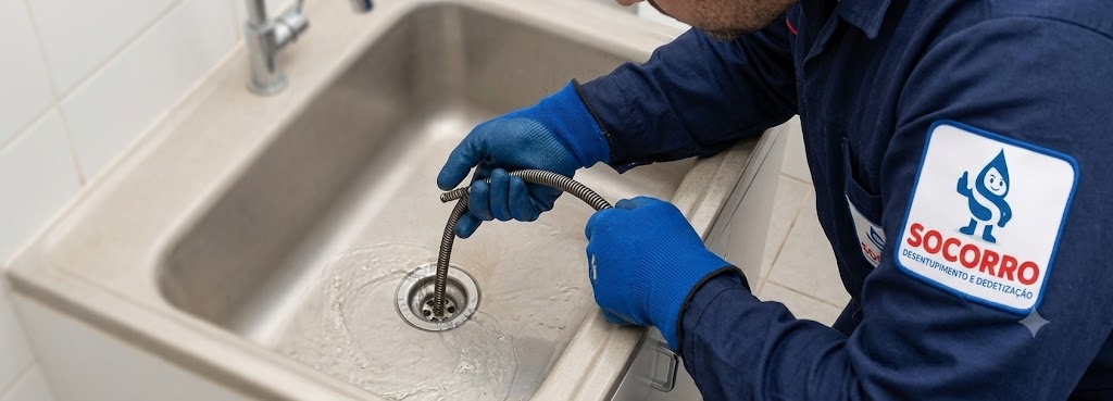 Profissional realizando desentupimento em Barreiros